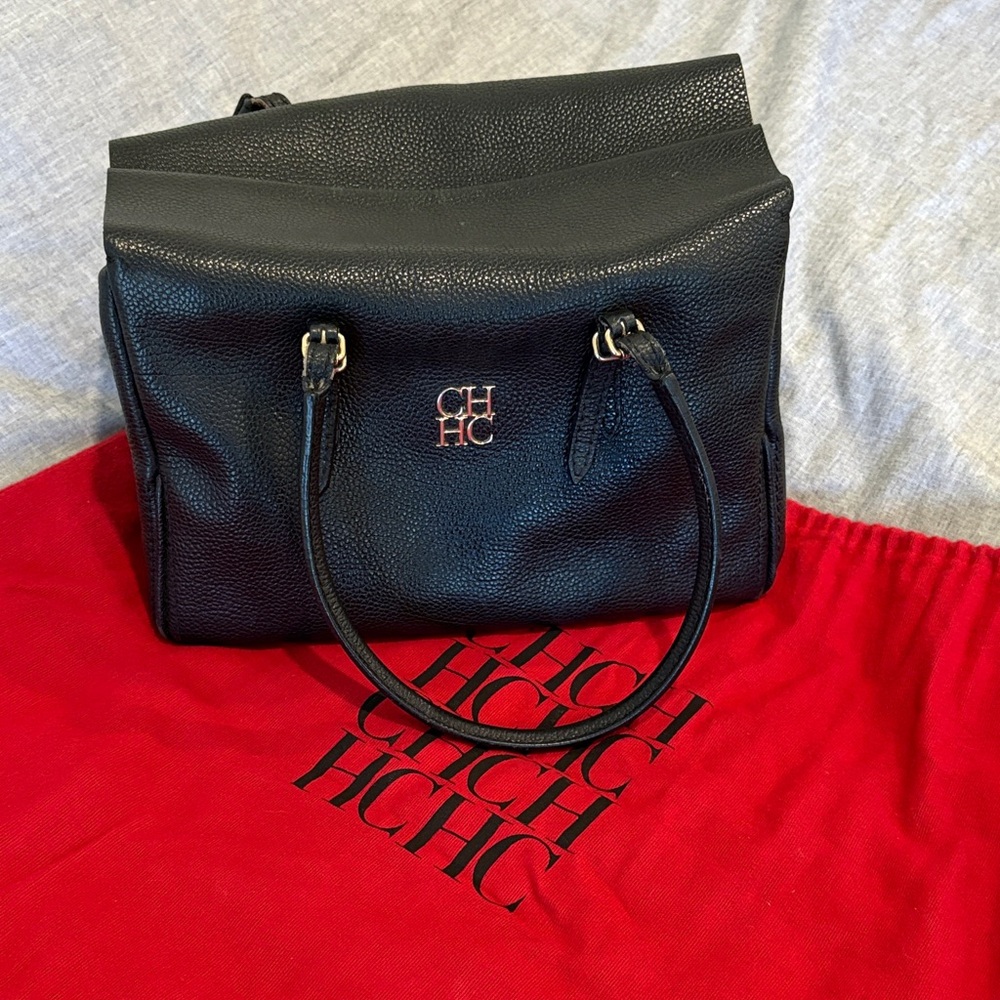 Black Leather Carolina Herrera Tote Bag